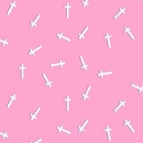 white mini crosses on pink