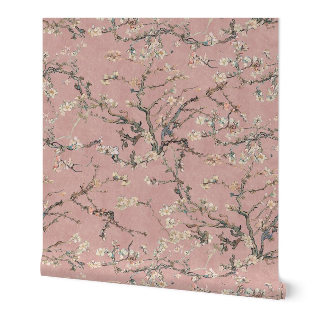 Vincent Van Gogh Almond Blossom in Old Rose Pink Sage Green Tan