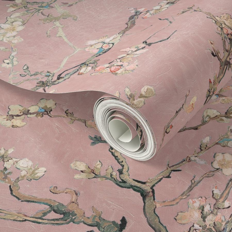 Vincent Van Gogh Almond Blossom in Old Rose Pink Sage Green Tan