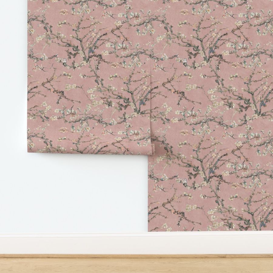 Vincent Van Gogh Almond Blossom in Old Rose Pink Sage Green Tan