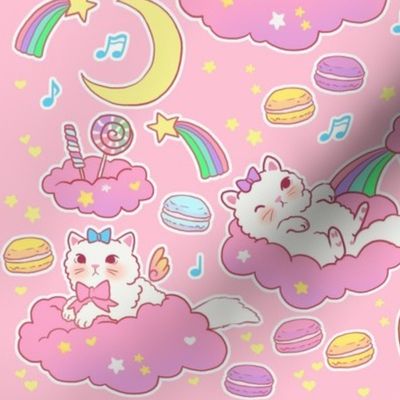 large cloud cats on pink