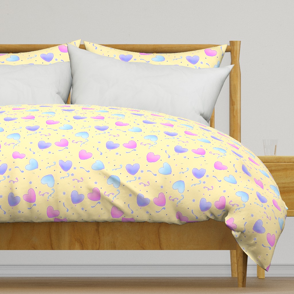 large fairy kei hearts on yellow