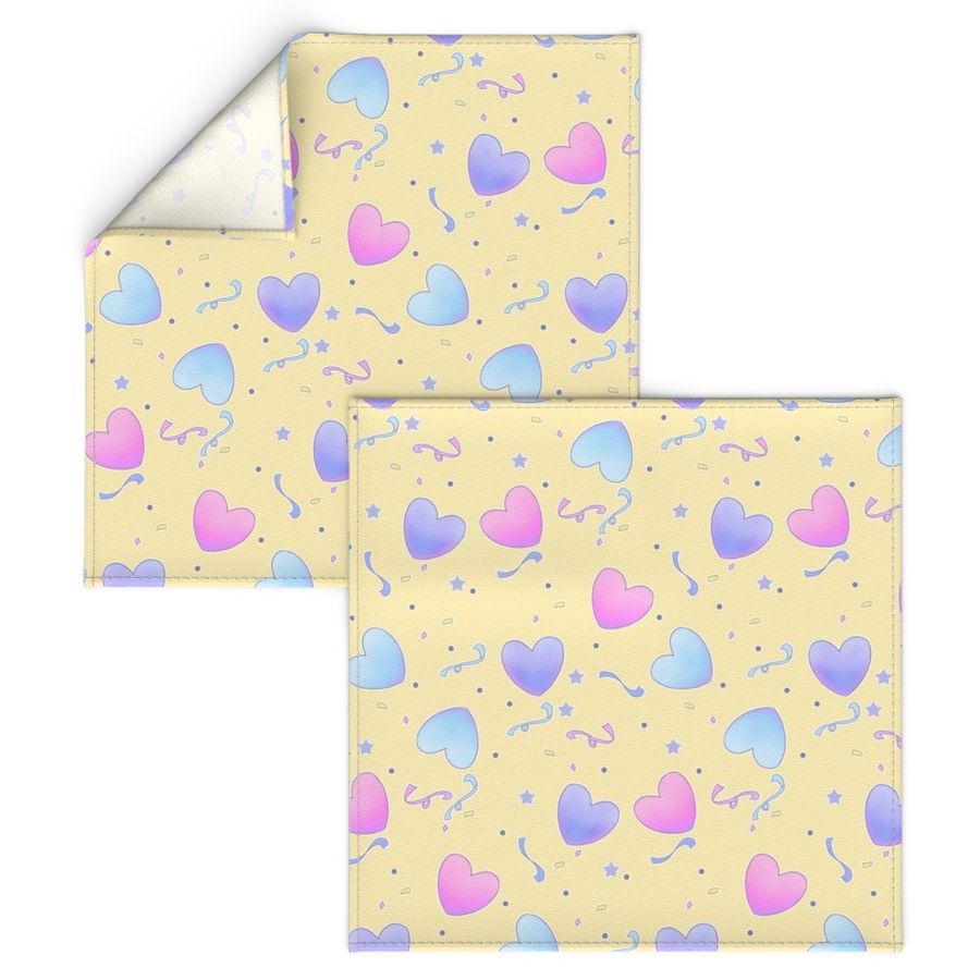 large fairy kei hearts on yellow