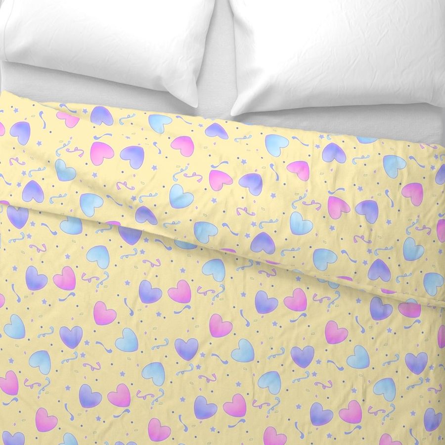 large fairy kei hearts on yellow