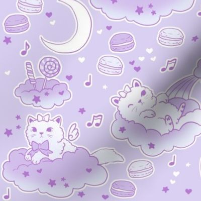 large scale purple kitties and clouds