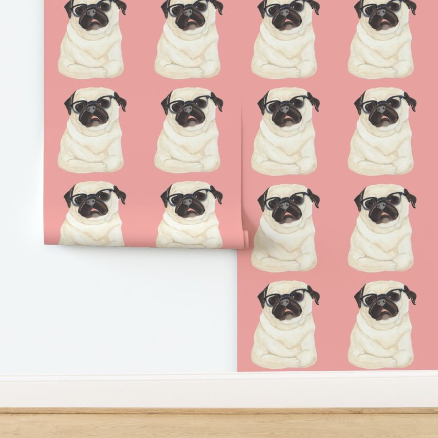 Pug With Glasses - Pink