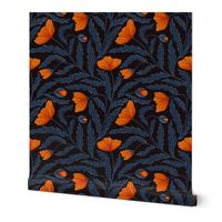 Poppy Flower Blue and Orange on black