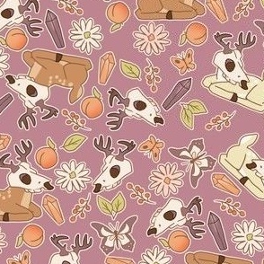 Kawaii Undead Whimsical Deer on Maroon