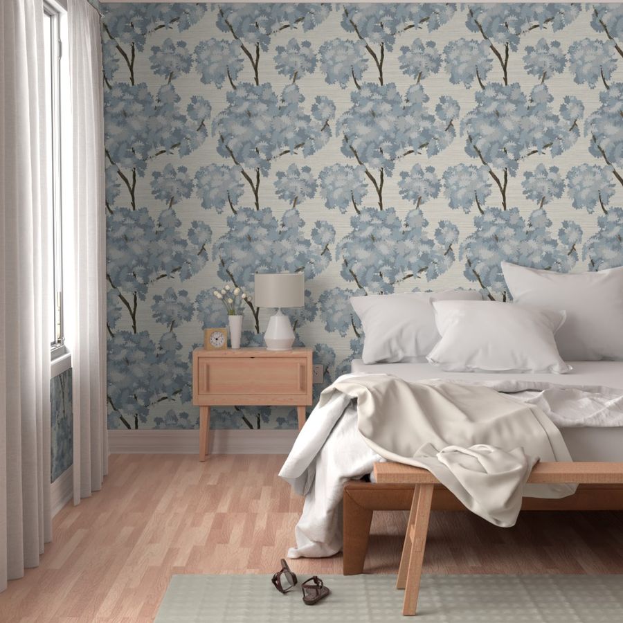 Grasscloth-Ernesto Blue Trees- Agreeable Gray Wallpaper