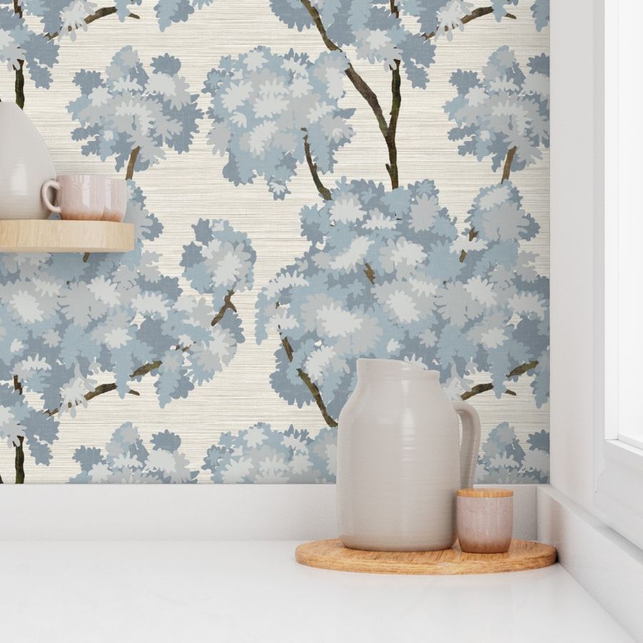 Grasscloth-Ernesto Blue Trees- Agreeable Gray Wallpaper