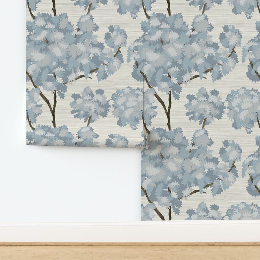 Grasscloth-Ernesto Blue Trees- Agreeable Gray Wallpaper