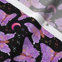 Whimsical Purple Butterflies and Pink Moons on Black