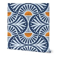 Art Deco Sunset And Leaves Custom Blue