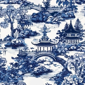 Chinoiserie Toile Birds Flowers Chinese Floral Asian