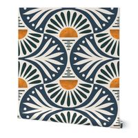 Art Deco Sunset And Leaves Cascades And Gentleman's Gray on Cotton White