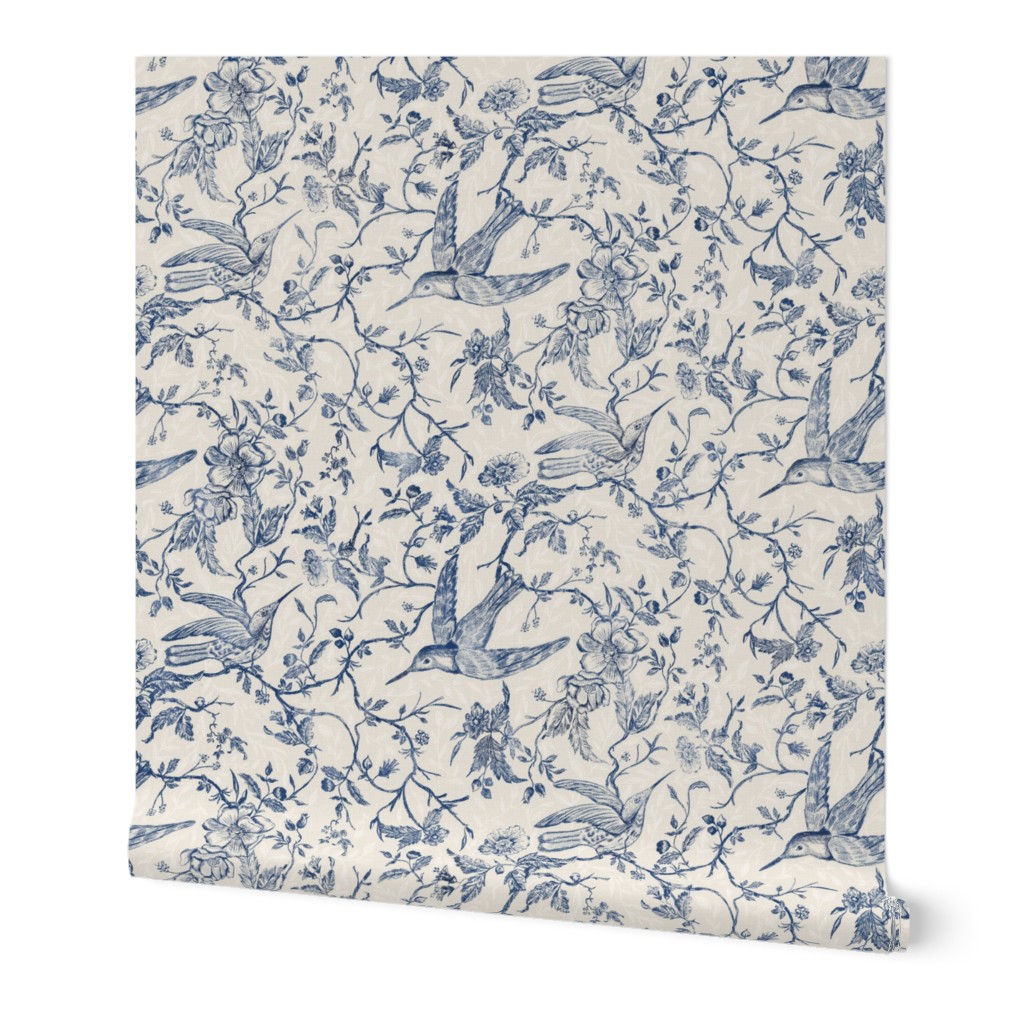 French Country Vintage Birds and Roses_Blue_Large