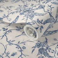 French Country Vintage Birds and Roses_Blue_Large