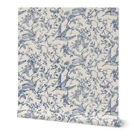 French Country Vintage Birds and Roses_Blue_Large