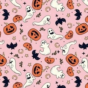 Ghosts n Pumpkins on Pastel Pink