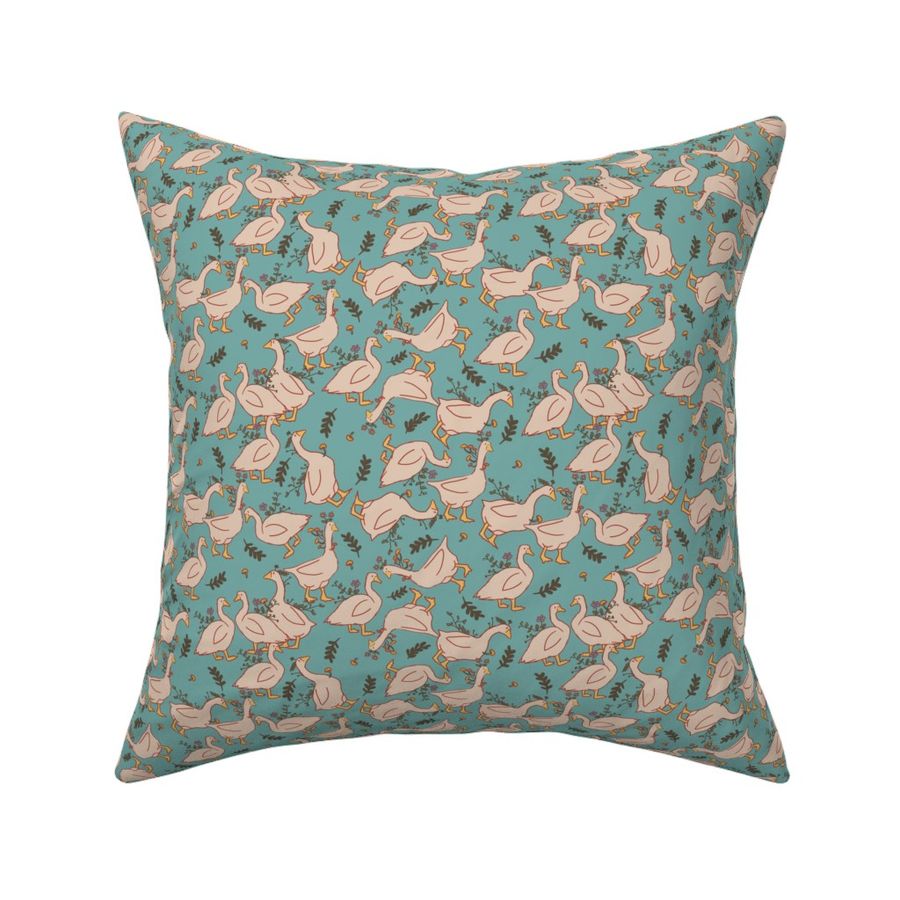 Mushroom Geese on Teal Blue