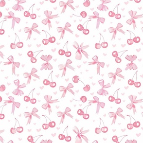 Pink Bows Cherries and Love Hearts  Coquette Aesthetic