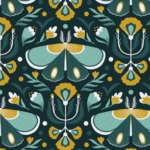 Mustard and Green Floral Moths