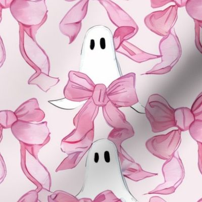 Pink Halloween Spooky Cute Ghosts with Pink Bows Coquette Aesthetic