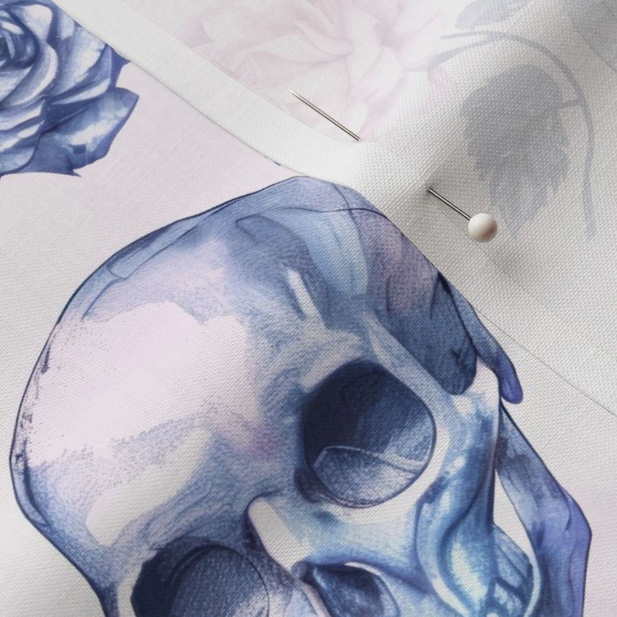 Blue Gothic Halloween Skulls Bows Roses Y2K Coquette Aesthetic Preppy