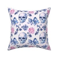 Blue Gothic Halloween Skulls Bows Roses Y2K Coquette Aesthetic Preppy