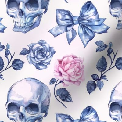 Blue Gothic Halloween Skulls Bows Roses Y2K Coquette Aesthetic Preppy