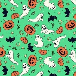 Ghosts n Pumpkins on Green