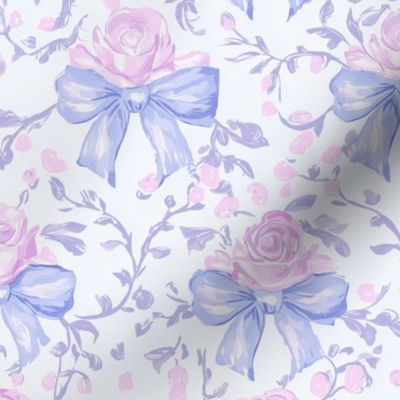 Pastel Pink Blue Bows Roses Coquette Aesthetic Grandmillennial Shabby Chic