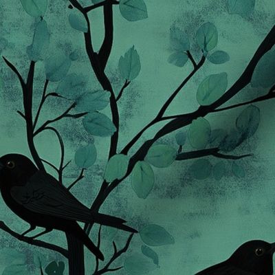 Crow Mystic Crows Raven Gothic Deep Cyan Ravens Teal Dark