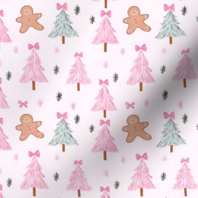 Small Scale Kawaii Christmas Trees Pink Bows Gingerbread Christmas Coquette