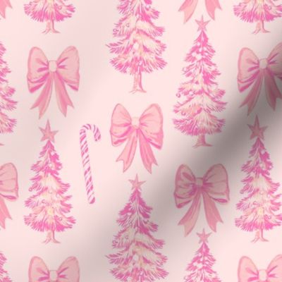 Pink Christmas Trees Bows Coquette Candy Cane Vintage Kawaii Christmas Cute