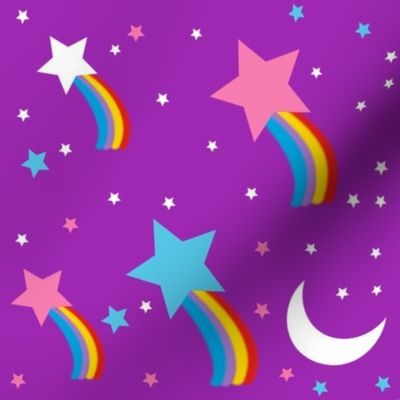 shooting stars moon rainbows galaxy