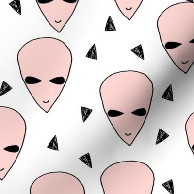 alien head // pink and white alien fabric pastel pink 90s design cute aliens