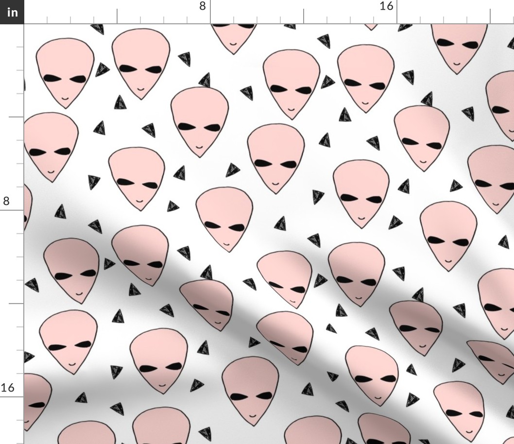 alien head // pink and white alien fabric pastel pink 90s design cute aliens