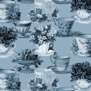 Teacups (blue / mono)