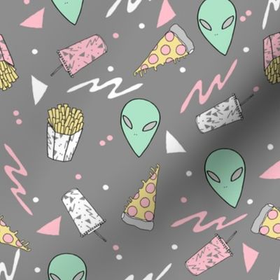 drive thru // space alien drive thru fabrics french fries pizza design food fabrics