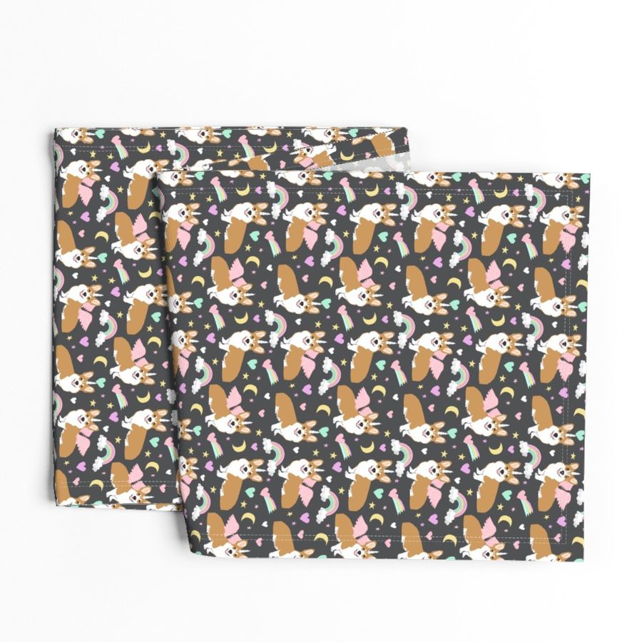 corgi unicorn pastel fabric cute corgi illustration design - charcoal