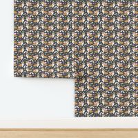 corgi unicorn pastel fabric cute corgi illustration design - charcoal