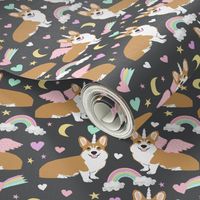 corgi unicorn pastel fabric cute corgi illustration design - charcoal