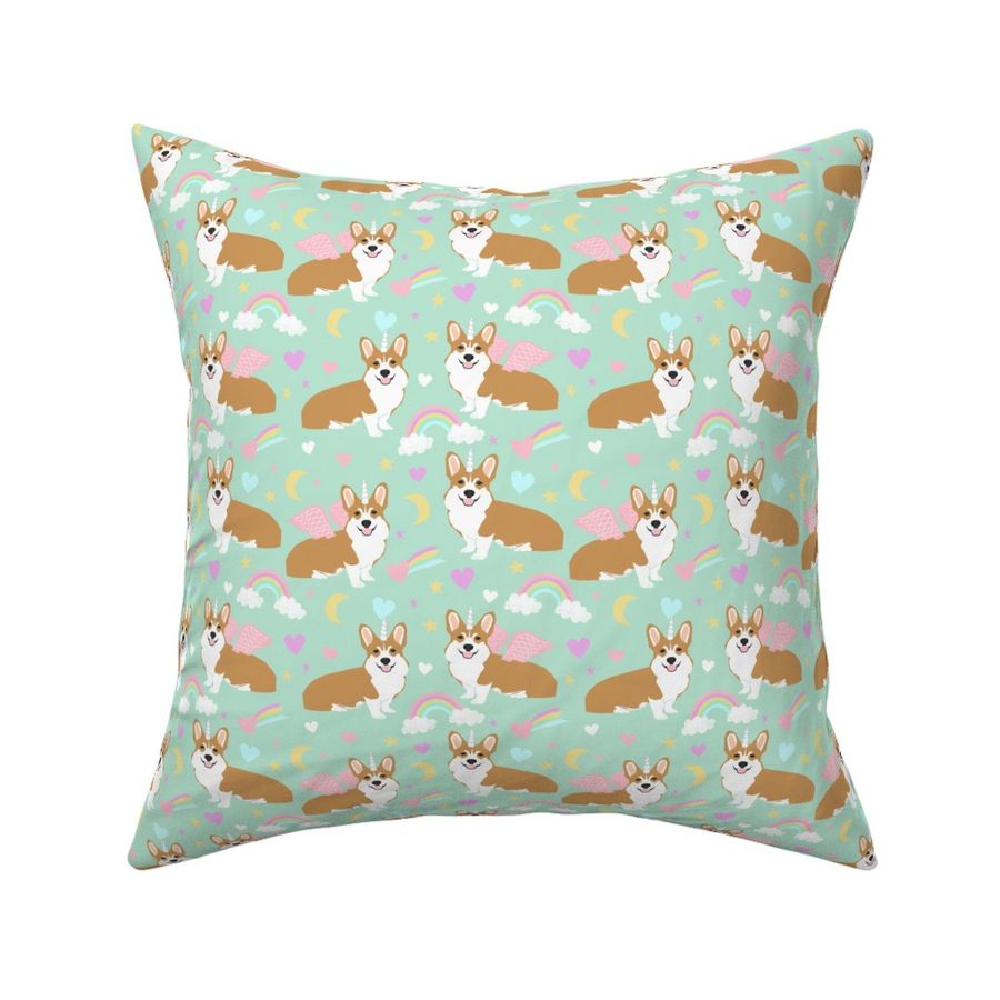 corgi unicorn pastel fabric cute corgi illustration design - mint