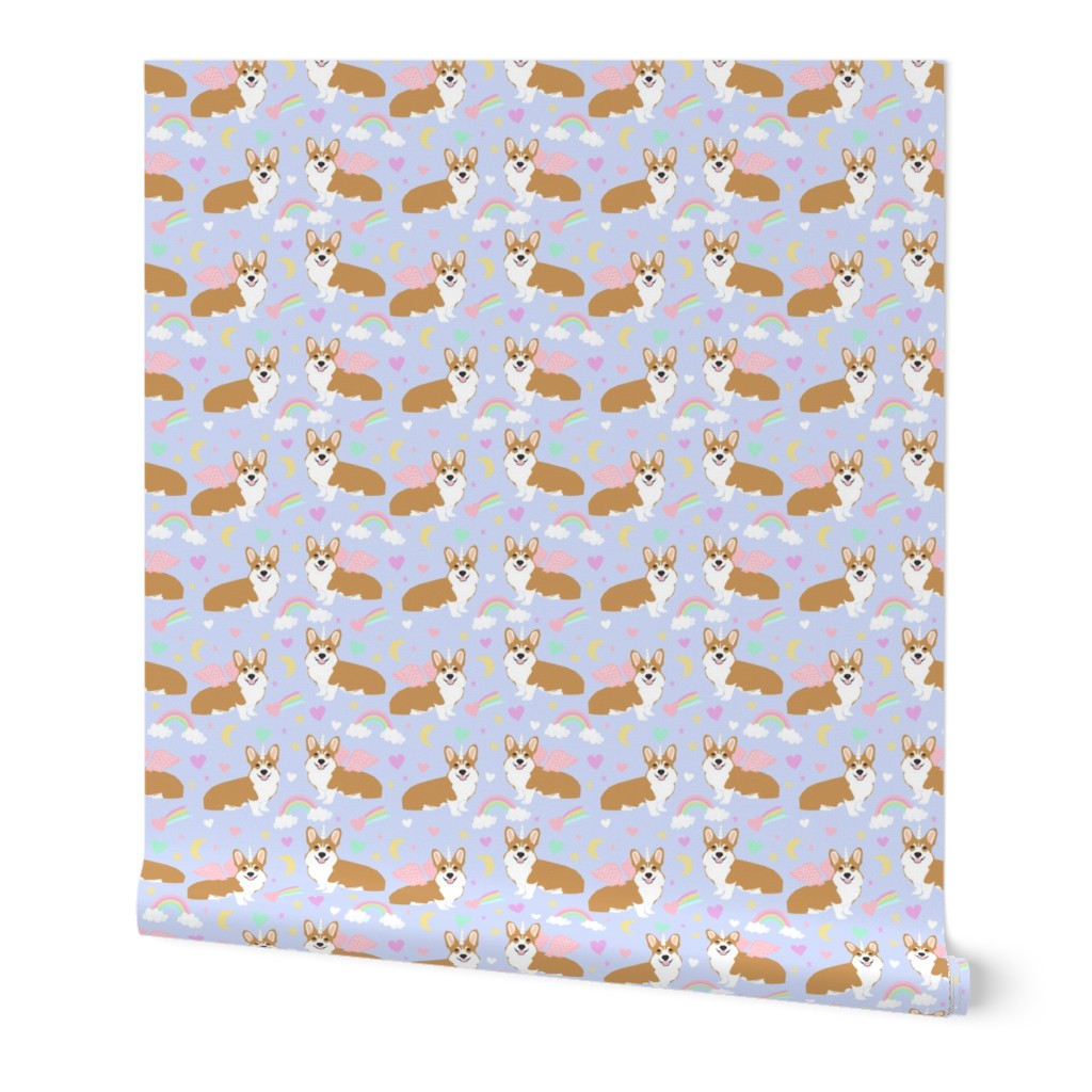 corgi unicorn pastel fabric cute corgi illustration design - purple