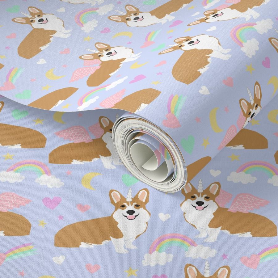 corgi unicorn pastel fabric cute corgi illustration design - purple