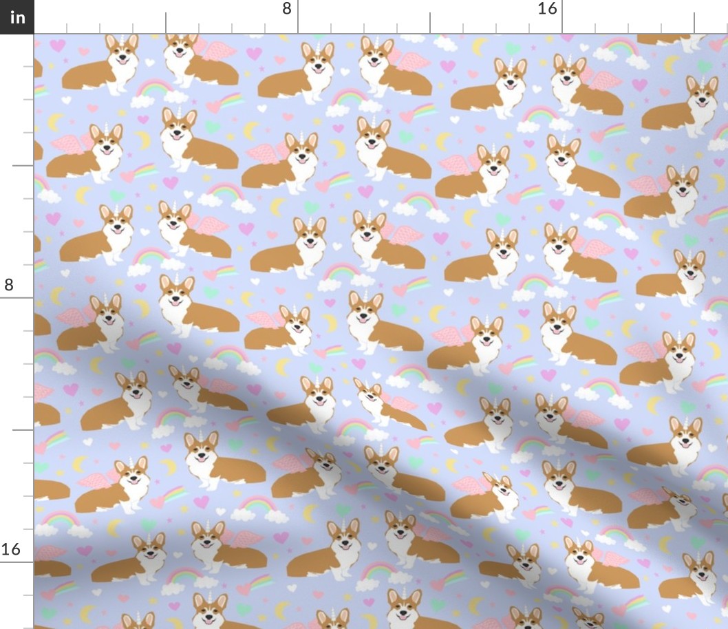 corgi unicorn pastel fabric cute corgi illustration design - purple