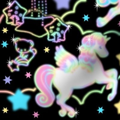 11 Pegasus winged unicorns pegacorns stars rainbows clouds trees ponds lakes teddy bears shooting cats sky skies pony ponies horses night kawaii japanese inspired moon castles fairy kei elegant gothic lolita egl pastel neon glowing sparkles sparkling silh