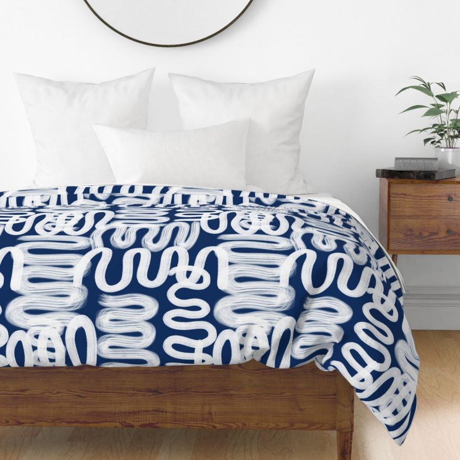 Graffiti Squiggle White on Navy