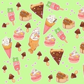 Kawaii Desserts on Light Green